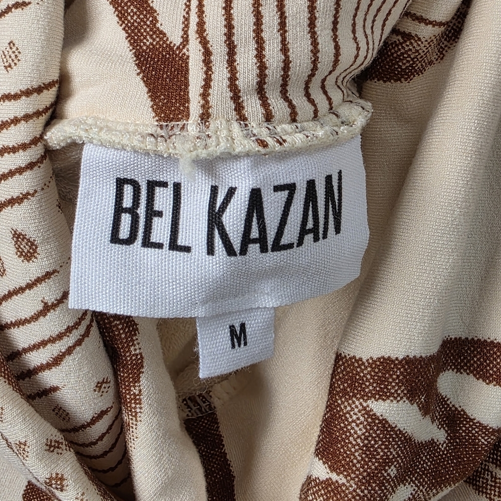 Bel Kazan Cream Cowl Neck Thick Dress With Brown Exclusive Print Design Sz M EUC - Picture 4 of 5